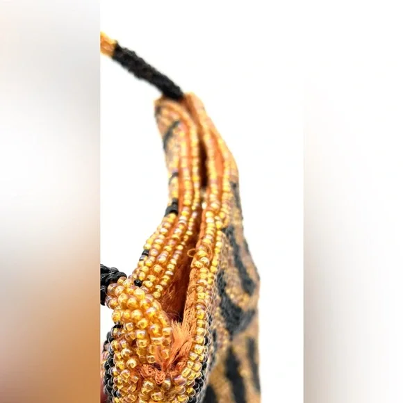 Vintage Tiger Striped Glass Beaded Crossbody Purse Dance Club Party Cocktail Bag - Picture 15 of 15